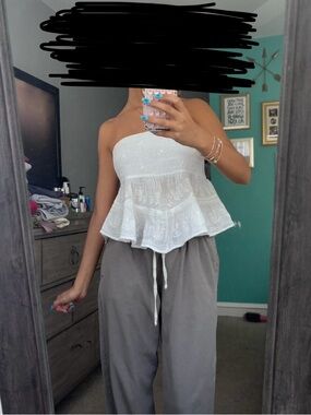 American Eagle Outfitters White Strapless lace babydoll top
